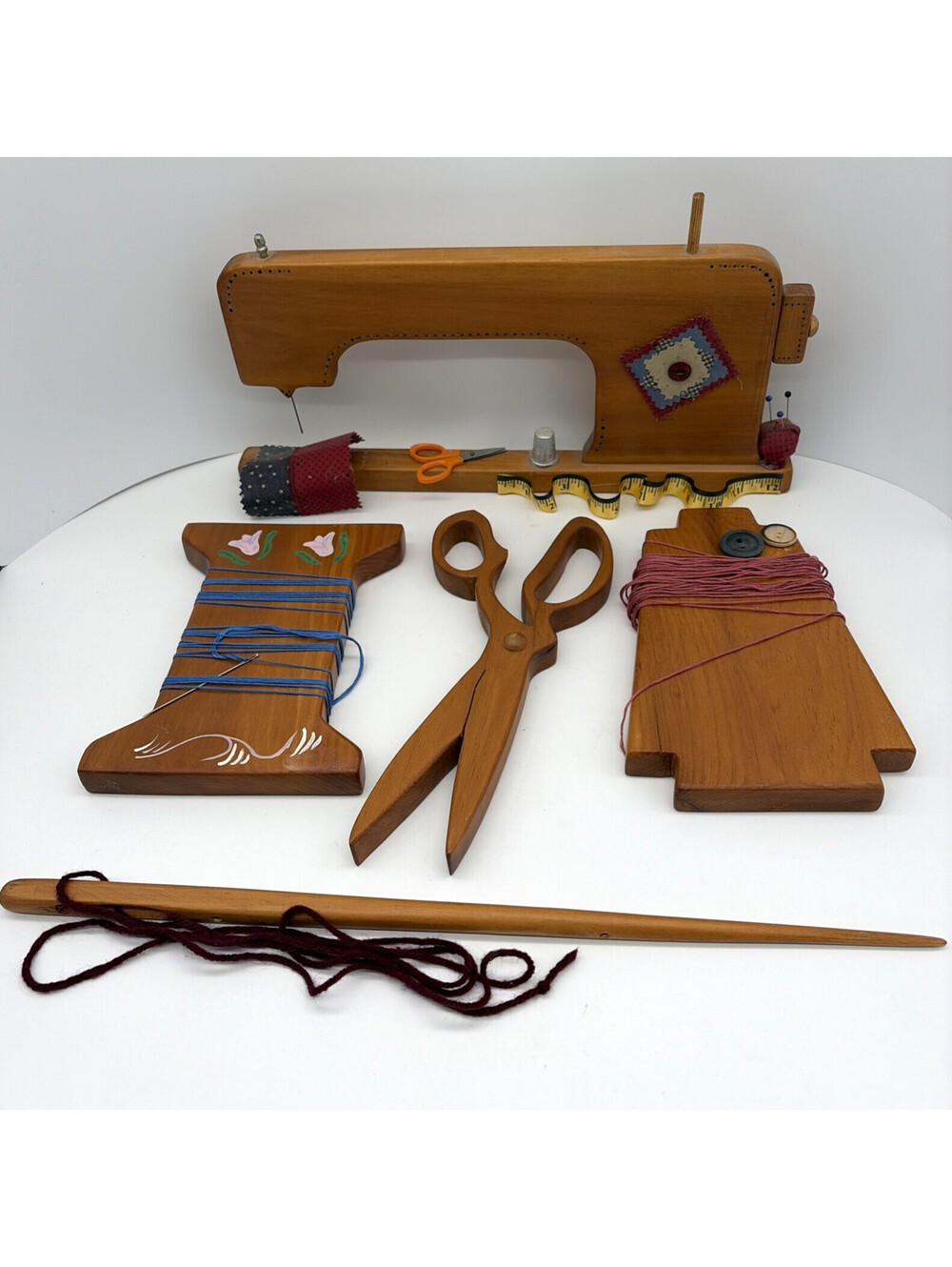 Vintage Wooden Sewing Room Wall Decor Set Scissors Spool Bobbin 1996 Handmade
